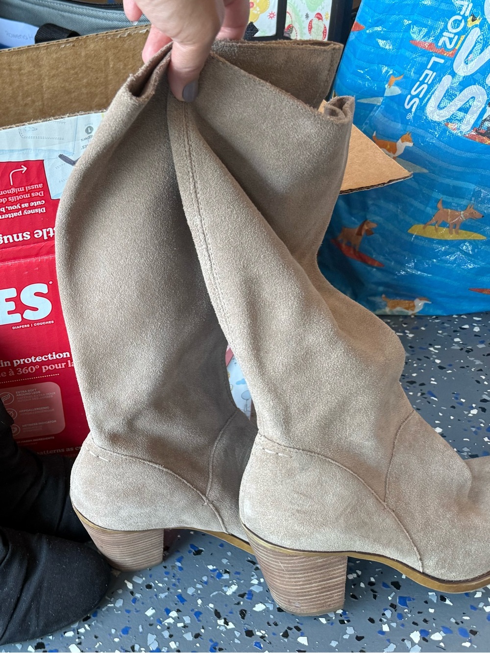 Lucky Brand Taupe Suede Mid Heel Pull-On Boots